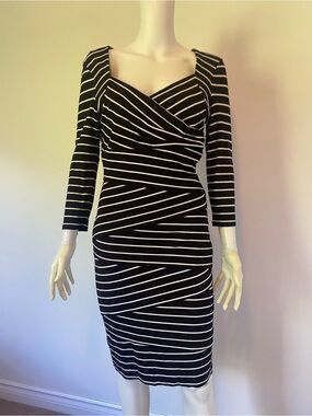 White House Black Market Black & White Striped Wrap-Style Midi Dress